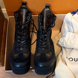 Louis Vuitton Black and Brown Combat Boots